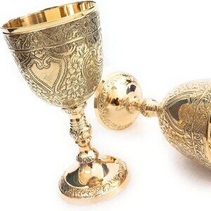 LADEAN Vintage Chalice Medieval Goblet | 1x Solid Brass 6" Royal Wine Glass Cups